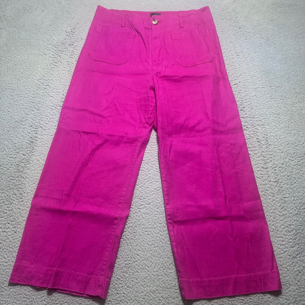 Maeve Anthropologie The Colette Pants 32 Pink Linen Wide Leg Cropped High Rise